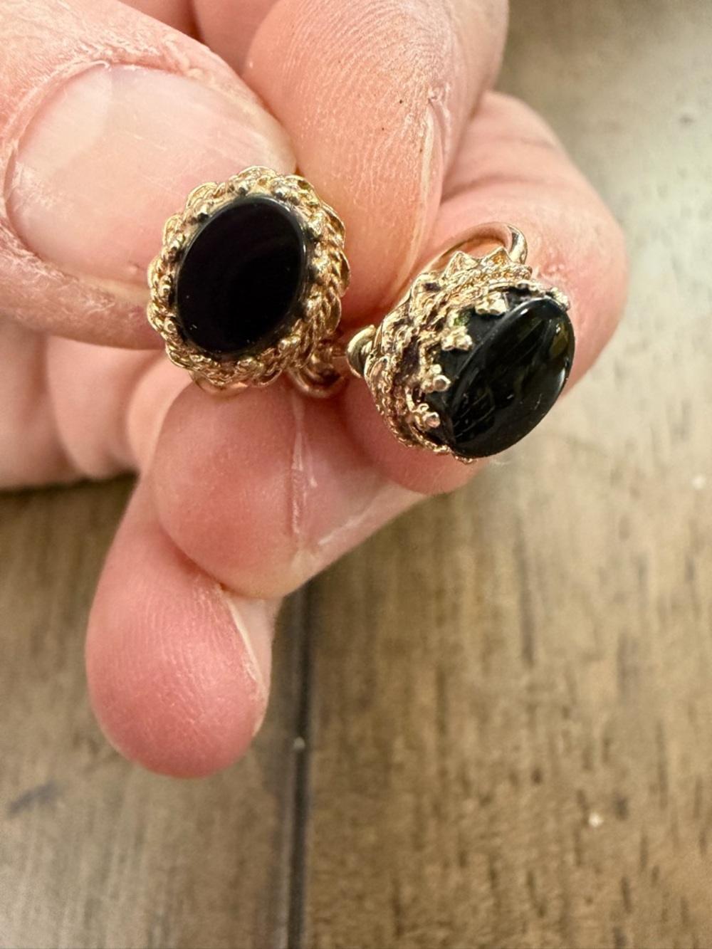 Gold-Tone Clip-On Earrings with Black Oval Stones